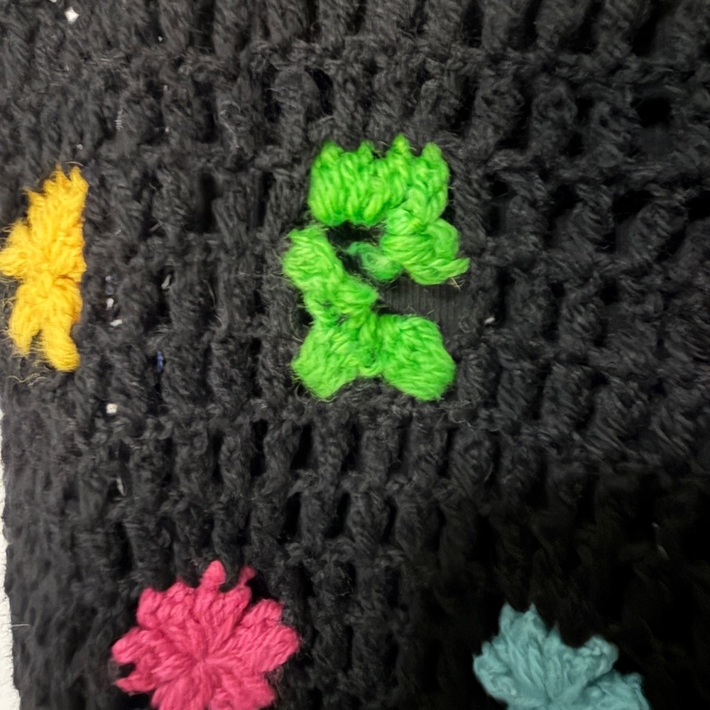 Rosanna Black Hand Loomed Crochet Poncho - Picture 3 of 5